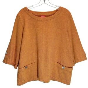 Toofan Orange Heather Woven Textured Cotton Relaxed Fit Boxy Tunic Top - Large